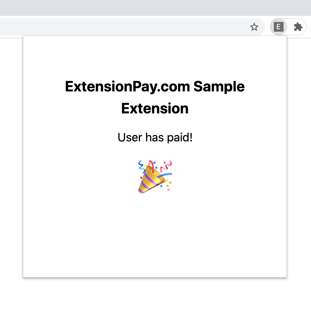 Screenshot of sample Chrome extension with a paid user