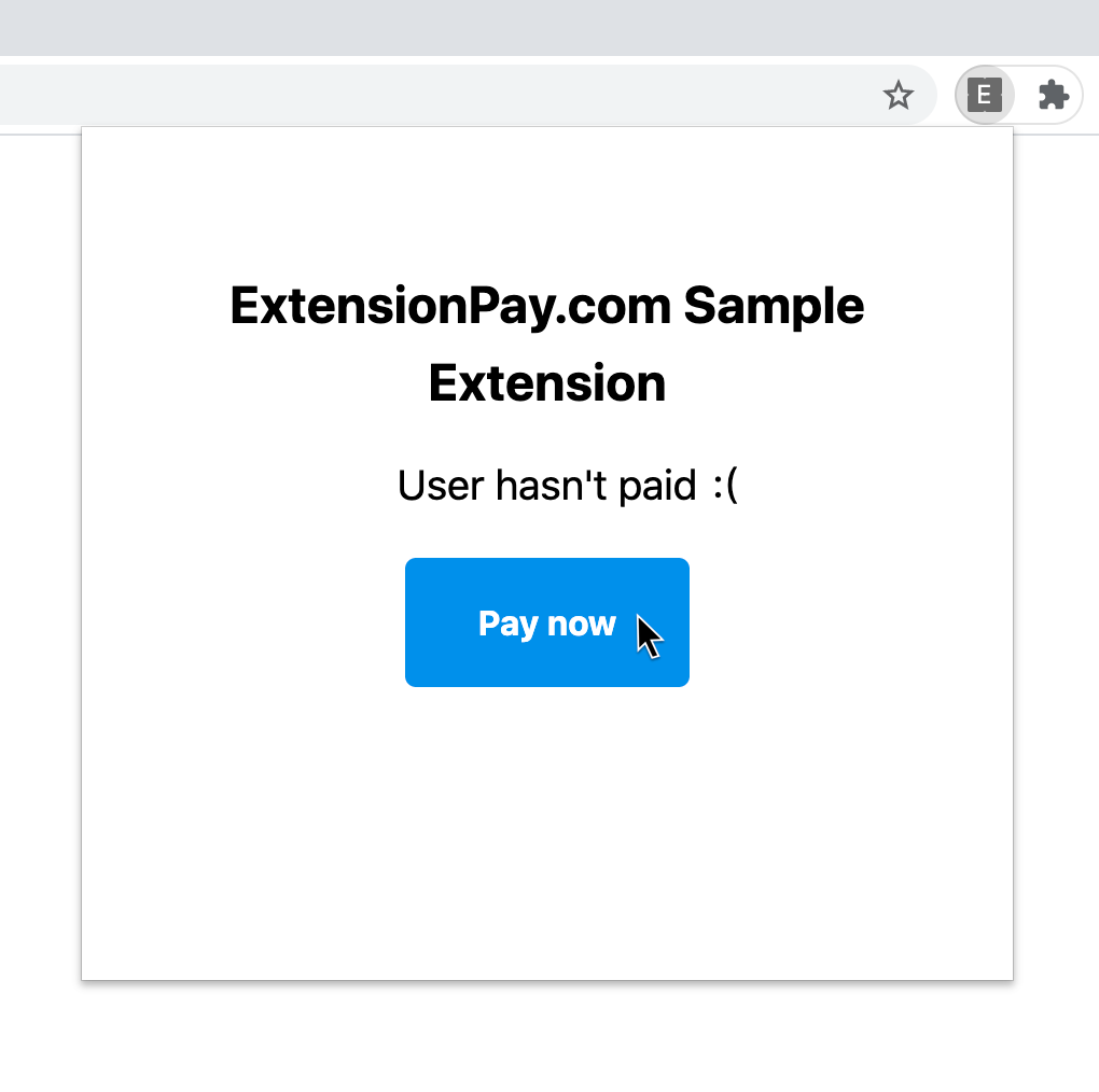 Screenshot of sample Chrome extension with unpaid user